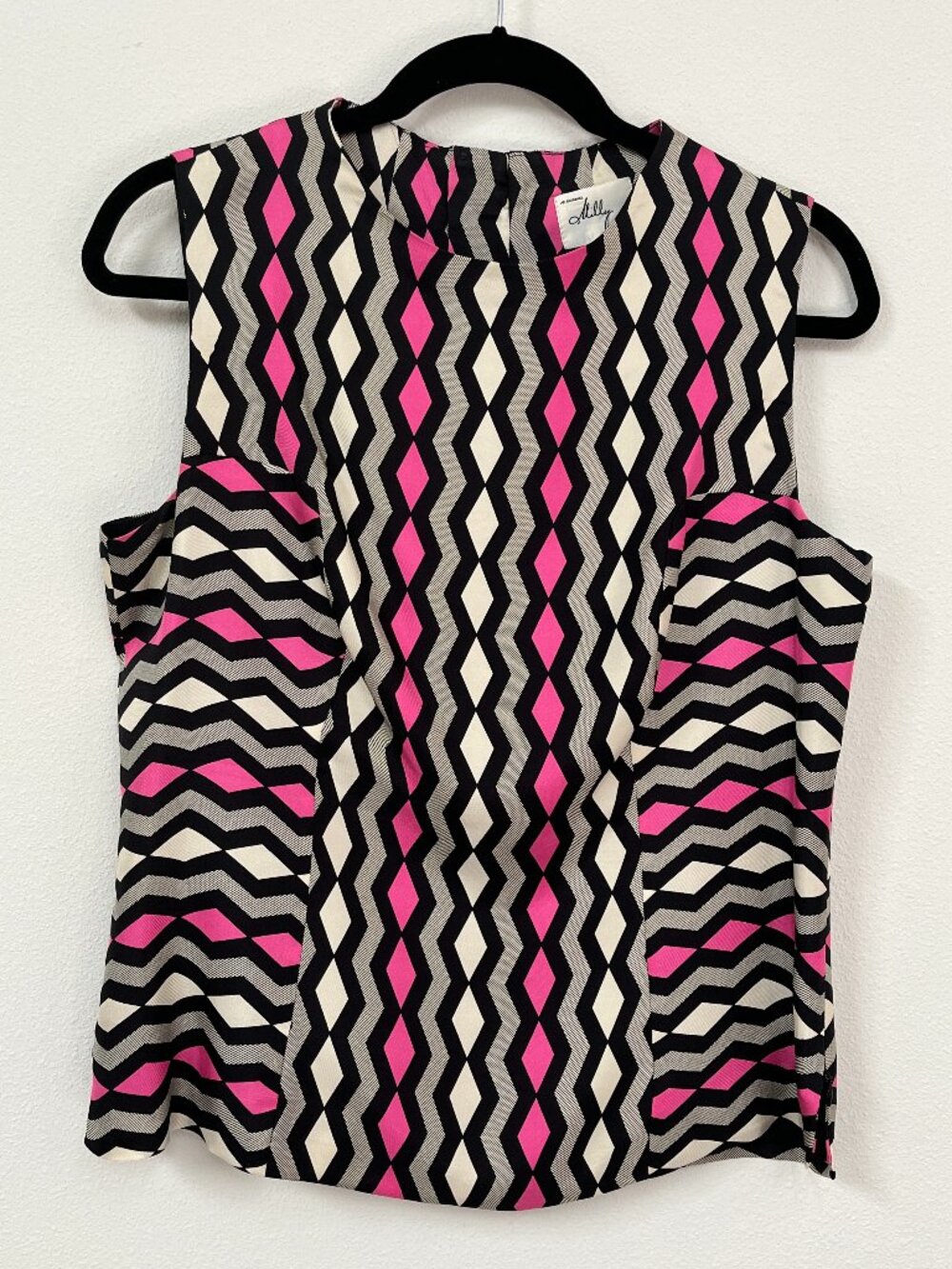 Milly of NY Geometric Sleeveless Top in Pink, Gray, Black, Size 10